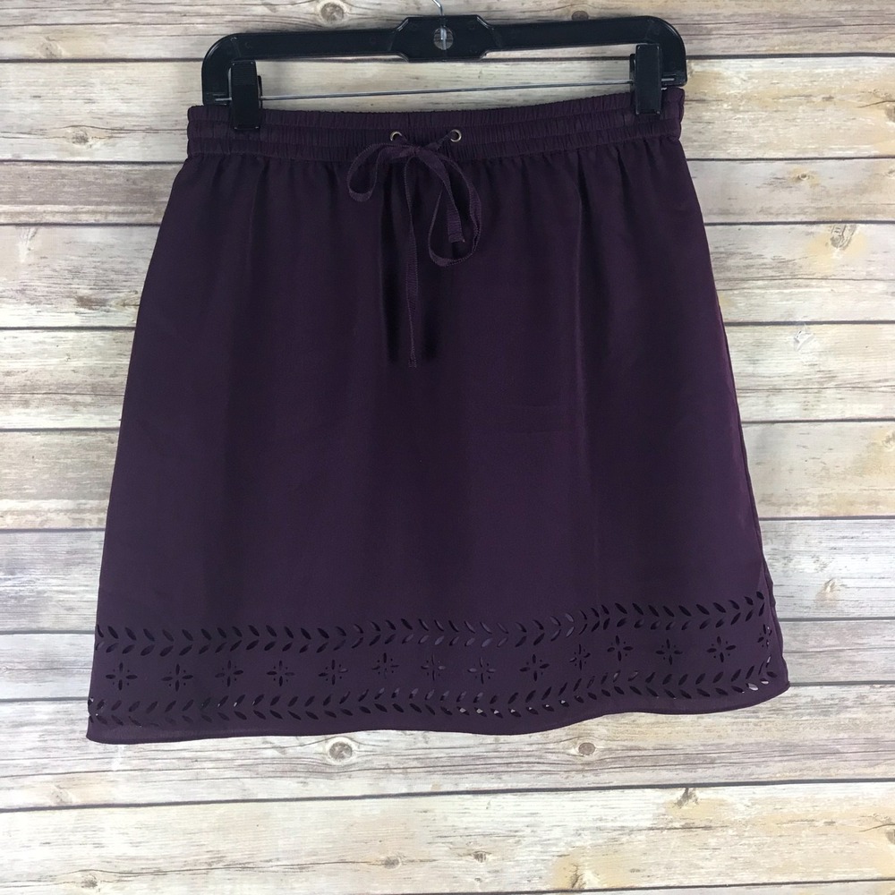 J Crew Skirt Womens 2 Purple Laser‎ Cut Drawstring A-Line Pull On Elastic Waist